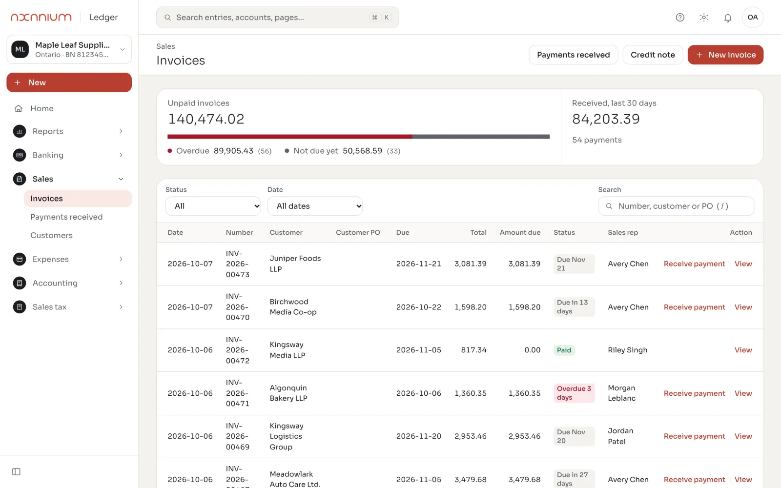 AxLedger invoices list